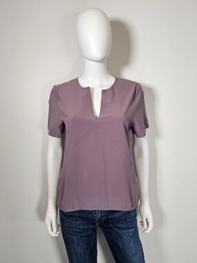 Women's Dusty Mauve Split-Neck Short Sleeve Blouse